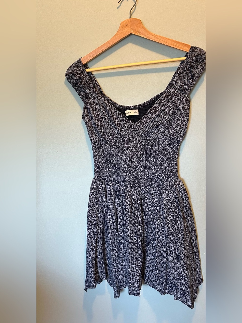 Hollister Navy Printed Cap-Sleeve Midi Dress